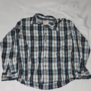 Wrangler Men's Blue & Black Plaid Long Sleeve Button Down Shirt - Large